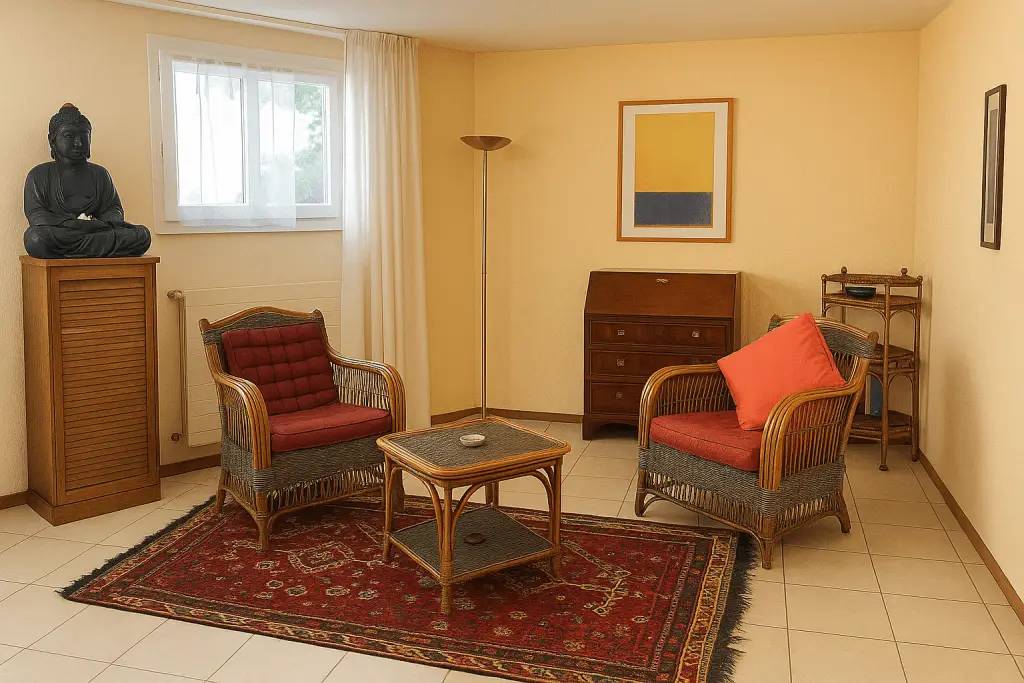 Deux fauteuil en rotinet une table